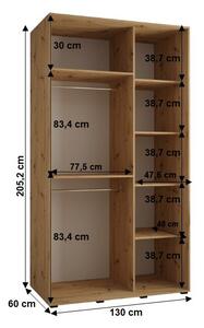 Šatní skříň BAYLIN 2 - 130/60 cm, dub artisan / bílá / černá