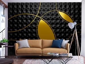 Fototapeta Abstrakce - zlaté kruhy na černém pozadí s geometrickými vzory 3D