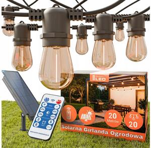 LED Stm solární dekorační řetěz 20xE27/3V USB 2400 mAh 20,62 m IP65 černá + DO