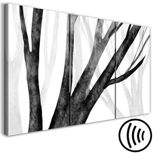 Obraz Lesní ticho (3-dílný) - černobílá kompozice s nahými stromy