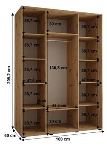 Šatní skříň YVONA 1 - 160/60 cm, dub artisan / bílá / černá