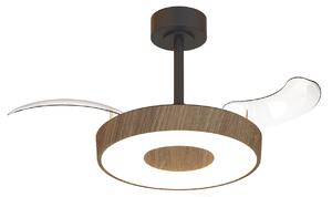 Mantra 9639 Coin Smart Mini, rozvinovací ventilátor se svítidlem a dálk. ovladačem, LED 36W 3000-5000K, černá/tmavá dřevěná, průměr 43/91cm