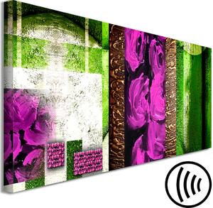Obraz Abstrakce s růžemi (1-dílný) úzký - růžové květy a zelené pozadí