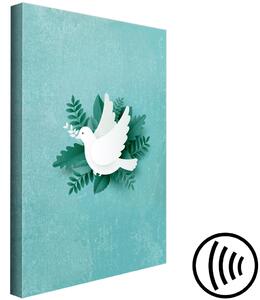 Obraz Holub míru (1-dílný) svislý - bílý pták a zelené rostliny