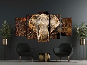 Obraz Zlatý slon (5-dílný) široký - obrovské zvíře a abstrakce v pozadí