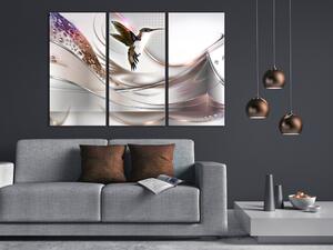 Obraz Kolibřík v abstrakci (3-dílný) široký - pták v letu a světlé pozadí