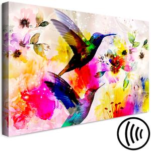 Obraz Kolibříci v rájové zahradě - barevní ptáci mezi květinami