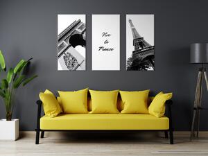 Obraz Vive la France (3-dílný) - Černo-bílé Paříž a anglický nápis