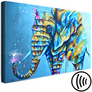 Obraz Slon na Modrém Pozadí (1-dílný) - Zvířecí barevná fantazie