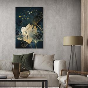 Obraz Příroda v abstrakci - zlaté listy jilmu na tyrkysových akvarelech