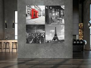 Obraz Pohlednice z dovolené (4-dílný) - černobílá evropská města