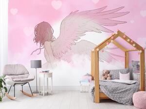 Fototapeta Japonský anděl - dívka v oblacích s křídly ve stylu manga