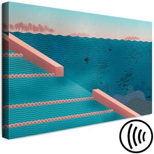 Obraz Úžasný bazén (1-dílný) - abstrakce modrých vln na pozadí palem