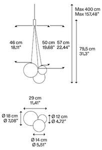 Lodes 16411 0027 Random, závěs z čirého foukaného skla/černý kabel, 3x1W LED 2700K, šířka 29cm