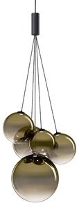 Lodes 16413 7127 Random Five, závěs ze zlatozeleného foukaného skla/černý kabel, 5x1W LED 2700K, šířka 27cm