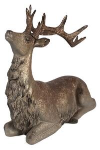 Hnědo-zlatá dekorace figurka ležící jelen - 29*15*27 cm - Clayre & Eef