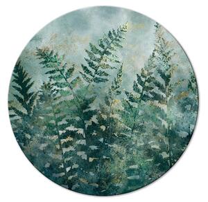 Kulatý obraz Zelené kapradí - bujná vegetace pokrytá zlatým prachem