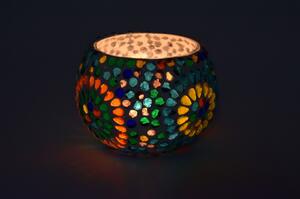 Lampička, skleněná mozaika, kulatá, průměr 13cm, výška 8cm (8B)
