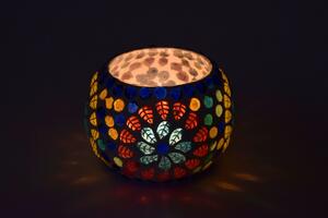 Lampička, skleněná mozaika, kulatá, průměr 10cm, výška 7cm (7A)