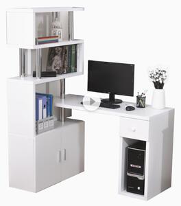 HOMCOM Rohový psací a PC stůl ve tvaru L s knihovnou a zásuvkou 120 x 80 x 164 cm