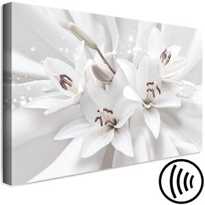 Obraz Liliový - Bílé květy uspořádané na světlém dekorativním pozadí