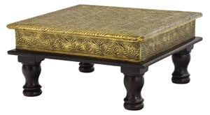 Čajový stolek z mangového dřeva zdobený mosazným kováním, 30x30x15cm