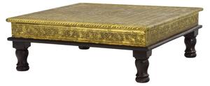 Čajový stolek z mangového dřeva zdobený mosazným kováním, 45x45x16cm
