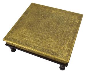 Čajový stolek z mangového dřeva zdobený mosazným kováním, 45x45x16cm