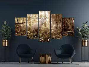 Obraz Vládce lesa (5-dílný) široký - kompozice s motivem zvířete