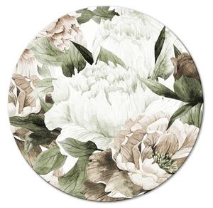 Kulatý obraz V plném květu - krásné malované pivoňky v tlumených barvách