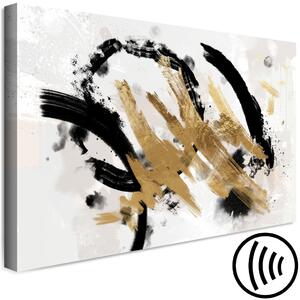 Obraz Zlaté pruhy - abstrakce s fleky v černé, zlaté, šedé a bílé barvě