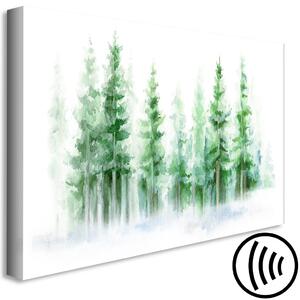 Obraz Smrkový les - stromy malované akvarelem v bílé a zelené barvě