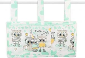 Baby Nellys Kapsář na postýlku 3 kapsy - Cute Owls - zelený