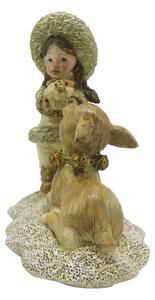 Béžovo-zlatá antik dekorace děvče se srnečkou - 12*6*12 cm
