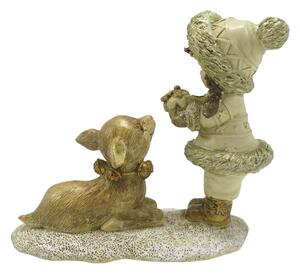 Béžovo-zlatá antik dekorace děvče se srnečkou - 12*6*12 cm