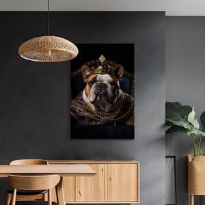 Obraz AI pes buldoček anglický - Fantasy portrét zvířete v koruně - vertikálně