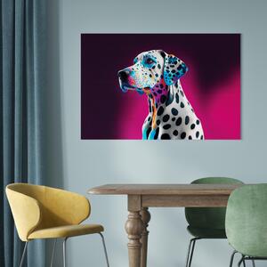 Obraz AI pes dalmatin - skvrnité zvířátko v růžové místnosti - horizontální