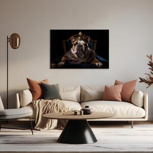 Obraz AI pes buldoček anglický - Fantasy portrét zvířete v koruně - vodorovně