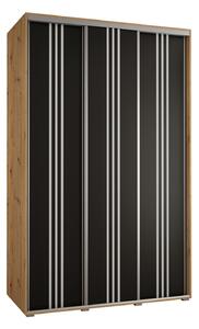 Šatní skříň YVONA 6 - 150/60 cm, dub artisan / černá / stříbrná