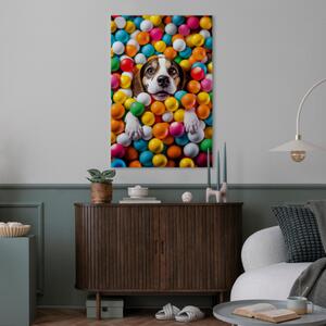 Obraz AI bígl pes - zvíře ponořené do barevných míčků - vertikální
