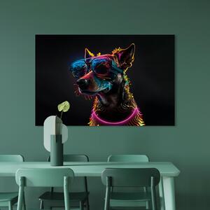 Obraz AI pes - růžový cyberdog domácí mazlíček s neonovými brýlemi - horizontální