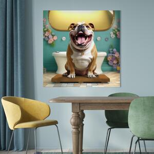 Obraz AI Francouzský buldoček pes - domácí zvíře čekající v barevné koupelně - čtverec