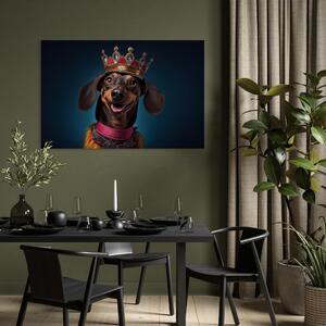 Obraz AI pes jezevčík - portrét usmívajícího se domácího mazlíčka v korunce - horizontální