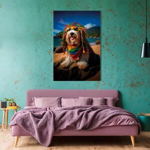 Obraz AI bearded collie dog - rasta zvíře chillující na rajské pláži - vertikální
