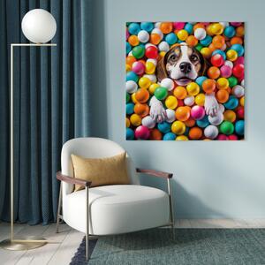 Obraz AI bígl pes - zvíře ponořené do barevných míčků - čtverec