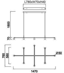Mantra 9408 Africa, černé závěsné svítidlo 8xLED 5W, 3000K, 147 x 76cm