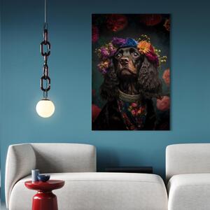 Obraz AI kokršpaněl pes - fantazijní portrét domácího zvířete ve stylu Fridy Kahlo - vertikální