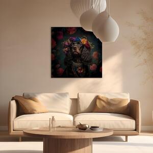 Obraz AI kokršpaněl pes - fantazijní portrét domácího zvířete ve stylu Fridy Kahlo - čtvercový