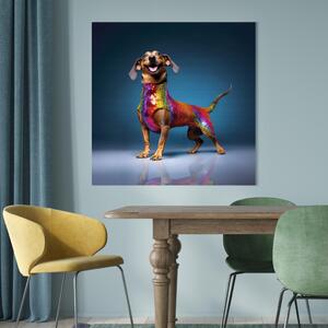 Obraz AI jezevčík pes - usměvavý domácí mazlíček v barevném převleku - čtvercový