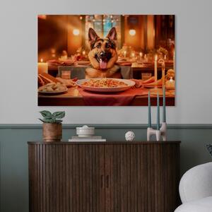 Obraz UI německý ovčák pes - zvíře v restauraci při večeři - vodorovně